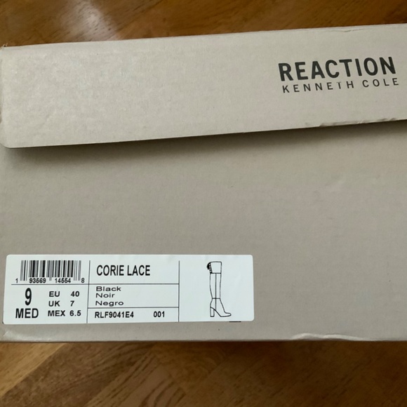 Kenneth Cole Women's Corie Lace-up Knee High Boot Block Heel Black Suede Boots 9 - Picture 10 of 10